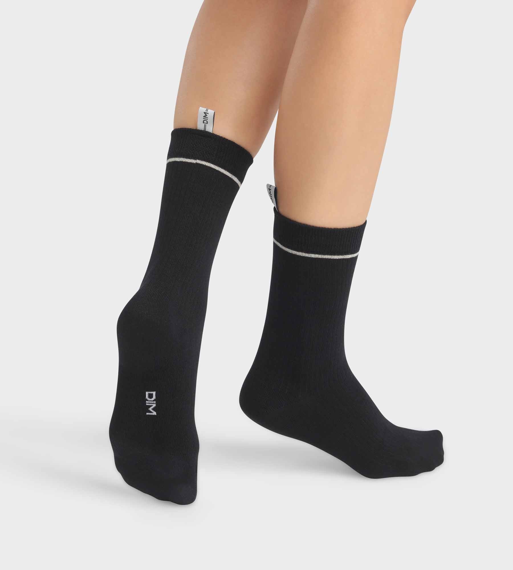 Chaussettes unisexe en coton modal côtelé Noir Dim Icons - Image 2