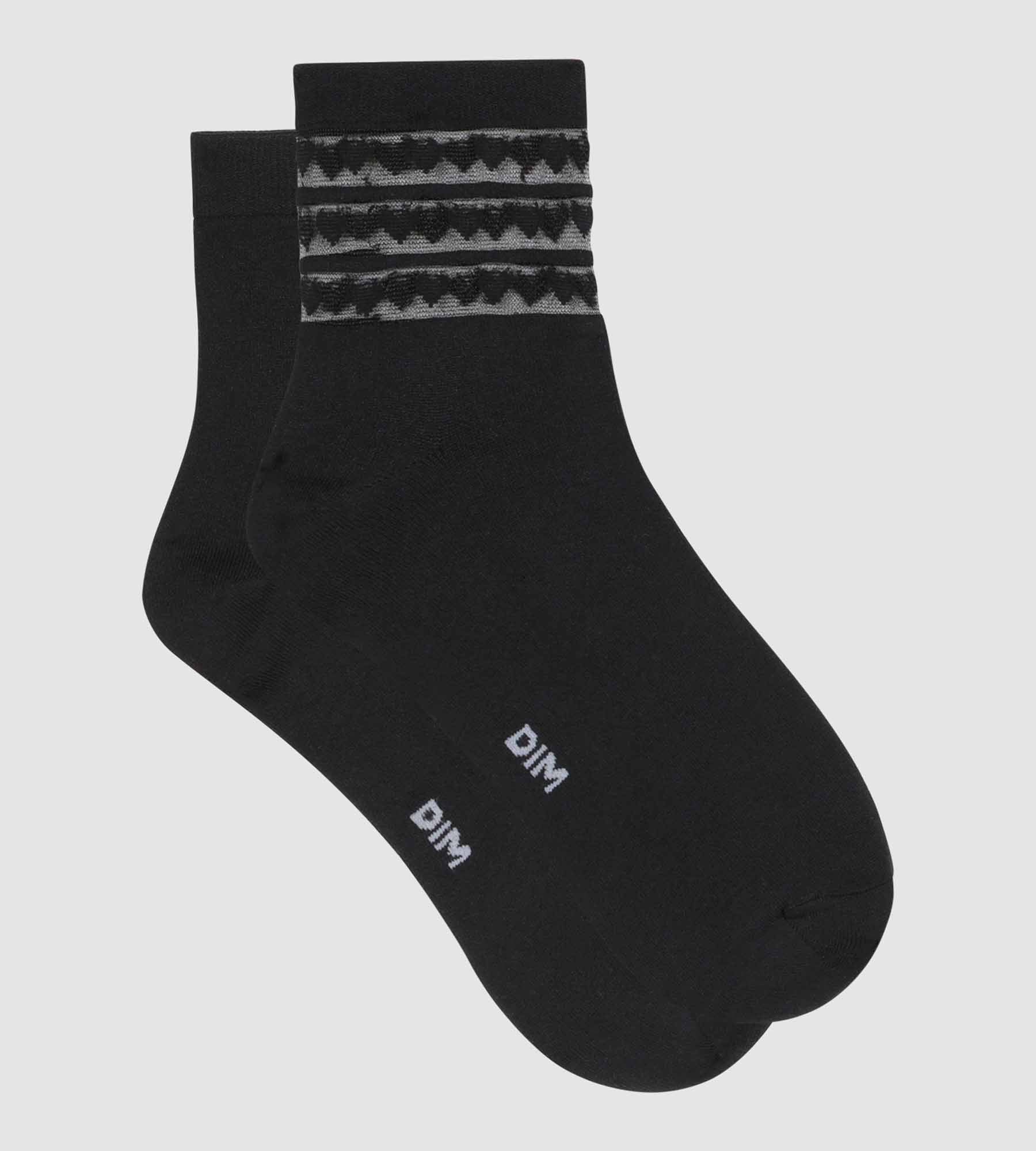 Lot de 2 paires de socquettes femme microfibre Noir à coeurs Dim Skin - Image 2